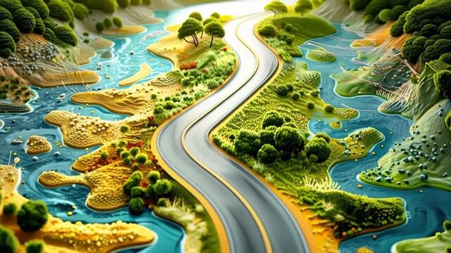 Winding Road Through Miniature Landscape - Scenic Aerial Journey