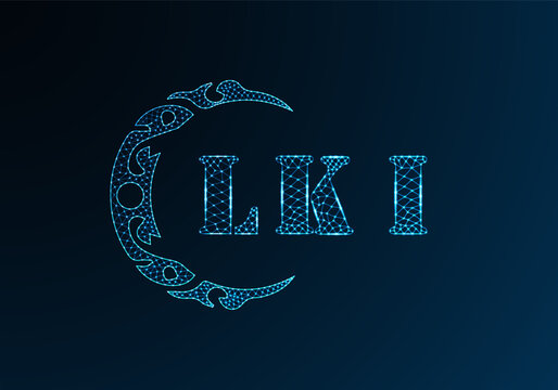 Low poly letter logo LKI design. LKI letter logo low poly vector design on blue color gradient background. LKI logo low poly design