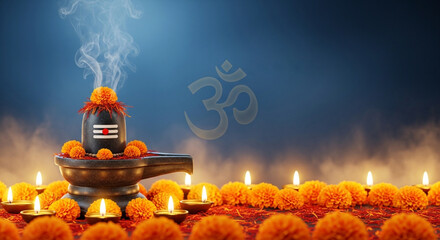 Maha Shivaratri Puja Setup with Shiva Lingam and Om Symbol