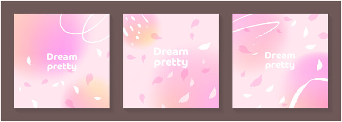 Pink Sakura Petals Floating Dreamy Gradient Background Set