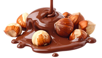 Creamy melted confection flows over shelled nuts, a rich, tempting, and delicious treat