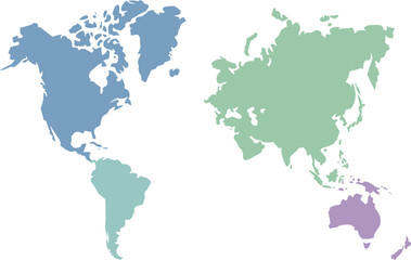 Fototapeta premium Minimalist, World, Map, Vector, Illustration, Featuring, Colorful, Continents, Isolated, On, White, Background, For, Global, Geography, Education, Travel, Business, And, Infographic, Designs