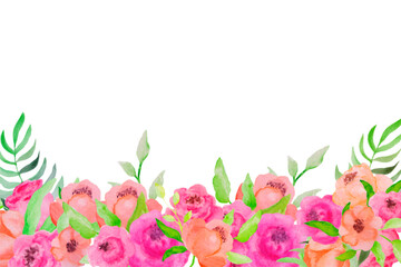 Flower watercolor frame for wedding, birthday, card, background, invitation, wallpaper, sticker, decoration etc.
