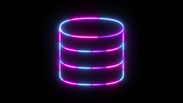 Neon Glowing Database Server Storage Icon Animation Digital Information System Symbol Loop for Technology UI Interface