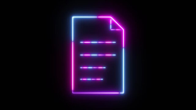 Neon Glowing File Document Icon Animation Digital Data Paper Symbol Loop for Office Work UI Interface Design