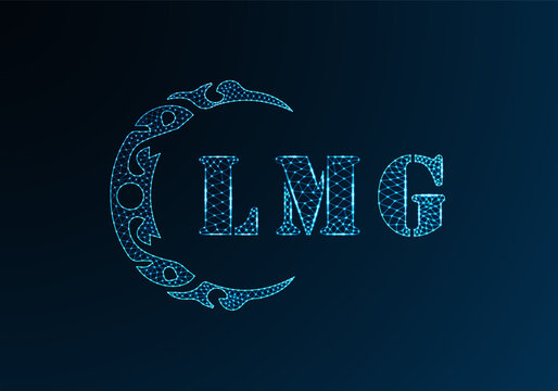 Low poly letter logo LMG design. LMG letter logo low poly vector design on blue color gradient background. LMG logo low poly design