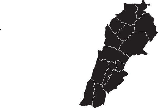 Lebanon Silhouette Map with Borders - Detailed Administrative Governorates and Middle East Regional Geography Vector