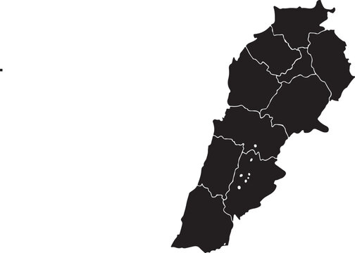 Lebanon Silhouette Map with Borders - Detailed Administrative Governorates and Middle East Regional Geography Vector