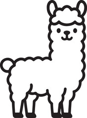Obraz premium A whimsical black and white line drawing of a stylized alpaca standing upright.