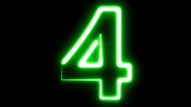 Glowing Green Neon Number Four Sign Illuminated in Dark Background Digital illuminated sign d