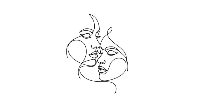 Abstract continuous line drawing of two faces in profile, conveying intimacy and connection.
