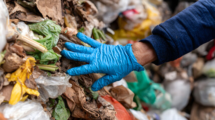 Hand Reaching Into a Pile of Garbage
