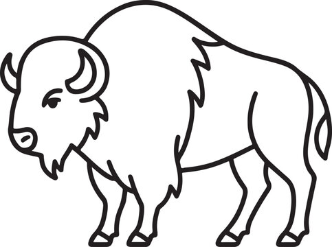 A stylized line drawing of a bison standing in a profile view