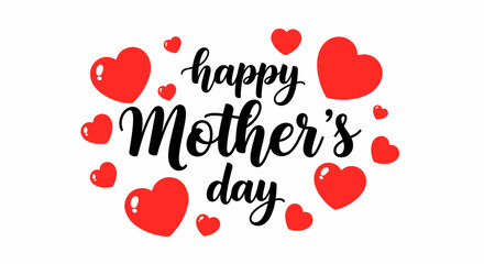 Happy Mother's Day greeting card design with red hearts on a white background.