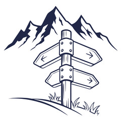 A scenic illustration of a mountain range with a signpost pointing in different directions. © Rabbi