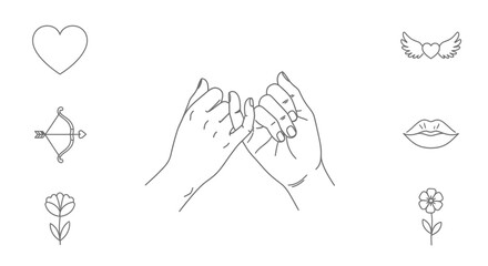 Obraz premium Romantic line art with hands and symbols a captivating silhouette