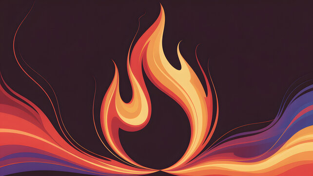 Stylized vector illustration of dynamic flame with swirling vibrant colors