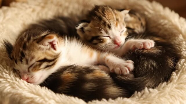 Adorable Kittens Napping - A Heartwarming Scene of Feline Comfort and Sleep.