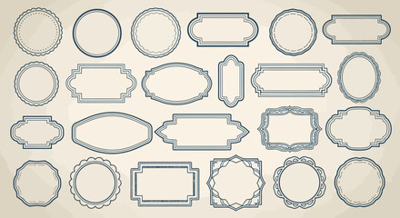 A collection of decorative ornamental frames and borders in various shapes and styles, presented on a textured background.