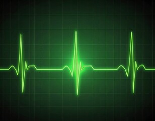 Green heart rate monitor display with vibrant pulsating line