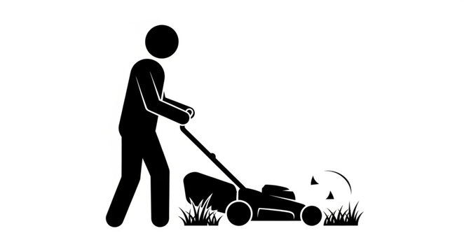 Person mowing lawn with lawnmower icon silhouette.