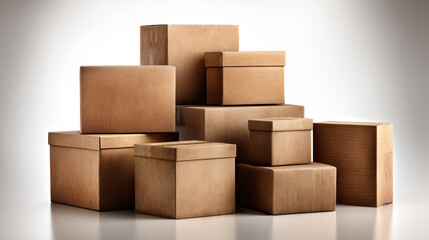 Obraz premium Stack of cardboard boxes arranged in an organized composition, representing storage, logistics, packaging, and warehouse concepts.