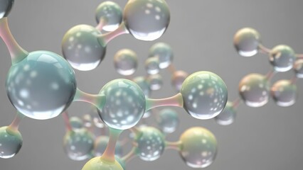Naklejka premium Abstract 3D rendering of interconnected spheres representing molecular structures or atomic bonds.