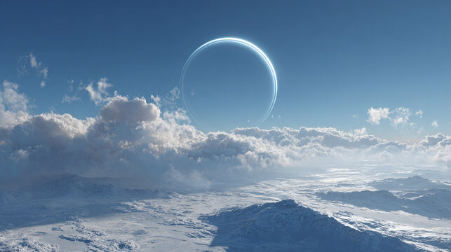 A breathtaking alien planet with a surreal landscape and a mesmerizing moon in the sky