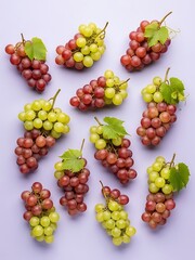 Vibrant grape assortment on lavender background, fresh fruit composition
