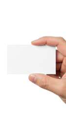 Obraz premium Hand holding blank business card isolated on transparent background