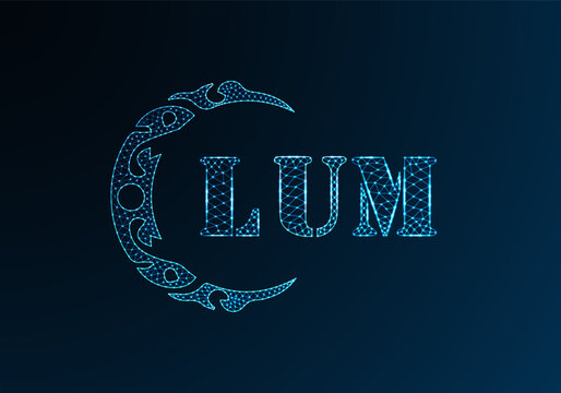 Low poly letter logo LUM design. LUM letter logo low poly vector design on blue color gradient background. LUM logo low poly design