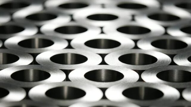 Close-up of shiny metal cylinders forming a repetitive industrial pattern