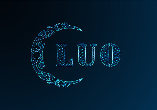 Low poly letter logo LUO design. LUO letter logo low poly vector design on blue color gradient background. LUO logo low poly design
