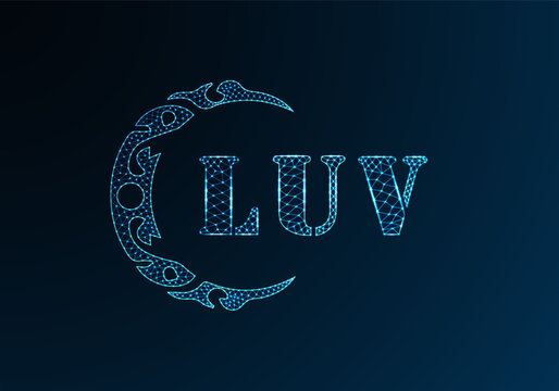 Low poly letter logo LUV design. LUV letter logo low poly vector design on blue color gradient background. LUV logo low poly design
