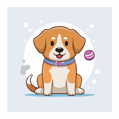 Playful Puppy Portrait: Adorable puppy sits attentively, with a playful look and a colorful ball, embodying joy and innocence.