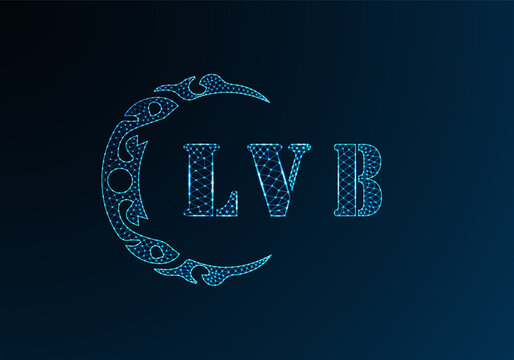 Low poly letter logo LVB design. LVB letter logo low poly vector design on blue color gradient background. LVB logo low poly design