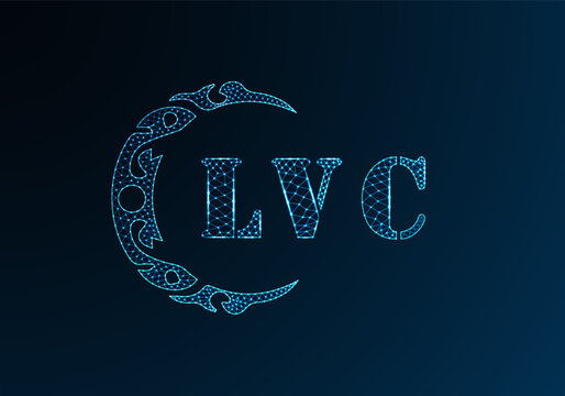 Low poly letter logo LVC design. LVC letter logo low poly vector design on blue color gradient background. LVC logo low poly design