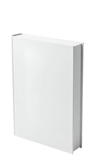 A pristine white hardcover book standing upright isolated on transparent background