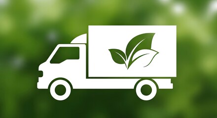 Eco friendly delivery truck with green leaves logo