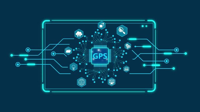 G P S Technology Concept with Circuit Board and on Dark Background computer chip navigation