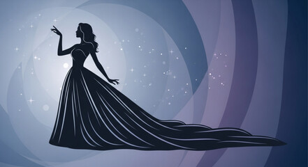 Silhouette of a woman in a long flowing gown.