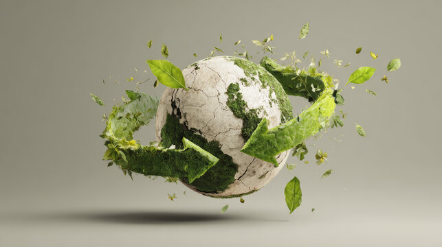 Eco earth recycle symbol leaf sustainable globe environment green energy concept nature ecological conservation idea renewable resource planet