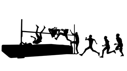 Silhouette sequence of a high jumper performing a Fosbury Flop. Vector illustration isolated on white background.
