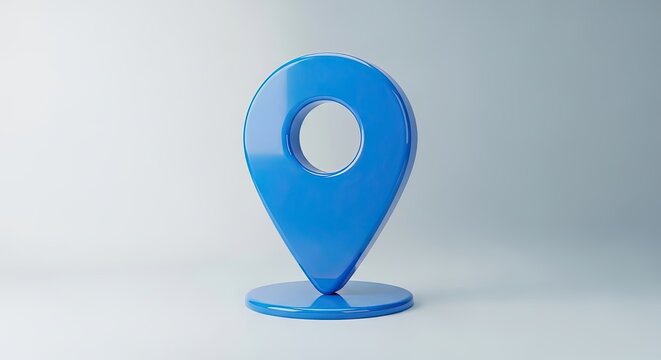 A blue location pin icon on a white background