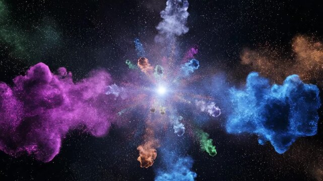 Explosion of Vibrant Colored Powder or Smoke in Deep Space Nebula Background guru ravidas jayanti
