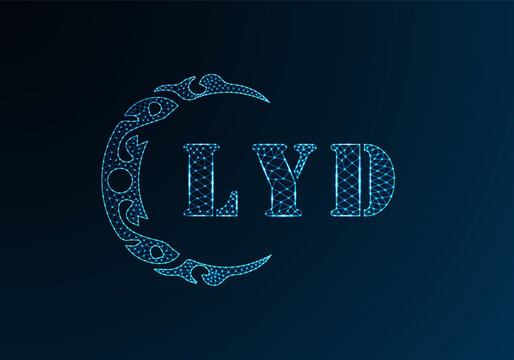Low poly letter logo LYD design. LYD letter logo low poly vector design on blue color gradient background. LYD logo low poly design