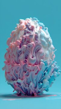 A surreal, abstract sculpture of flowing, creamy textures in pastel hues of pink and blue