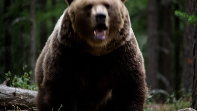 A portrait of a wild brown bear cub and an adult grizzly predator standing in Alaska water, showcasing the thick fur of this dangerous nature mammal known as Ursus arctos