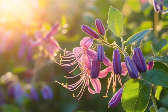 Vibrant Purple Blue Honeysuckle Haskap Berries on Green Leafy Branches in Sunlight