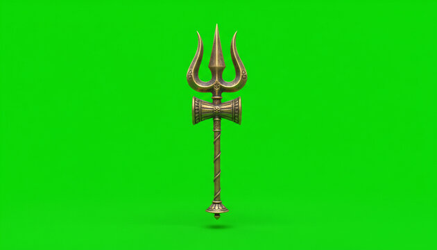 Stylized Trishula with Damaru and Om Symbol on Green Background